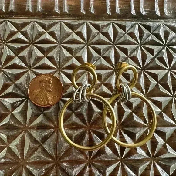 Madewell Brass Silver Two Tone Dangle Hoops Earrings - Picture 4 of 5